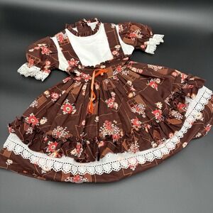 Vintage Martha's Miniatures We're Fussy Ruffle Full Circle Dress Brown 6x w Bell